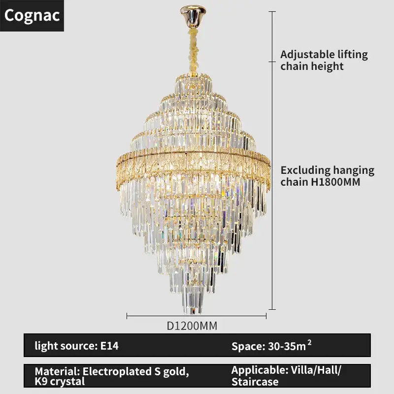 Gold-plated modern elegant crystal chandelier with cascading k9 crystal tiers for dining room decorbites elegant crystal