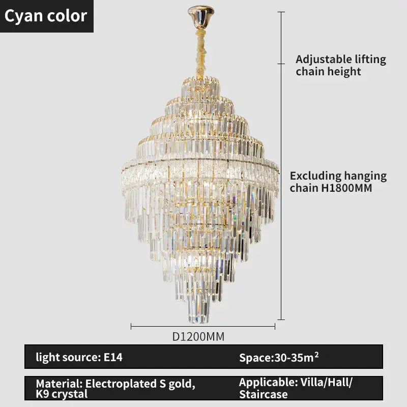 Modern elegant crystal chandelier with tiered k9 crystal prisms and gold electroplated accents for luxury decorbites elegant decor