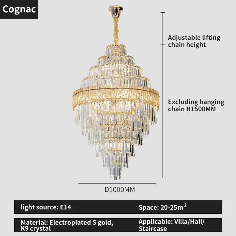 Modern elegant gold dining room chandelier with decorbites elegant crystal k9 glass prisms and decorative hanging chain