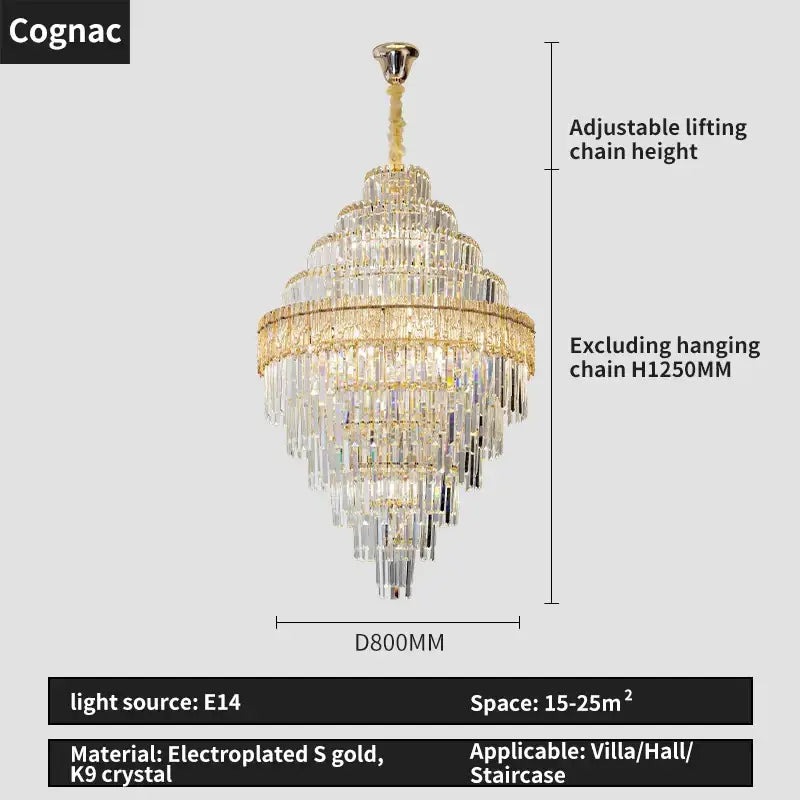 Gold electroplated modern elegant crystal chandelier with cascading k9 crystal tiers and glass prisms for dining room decorbites elegant crystal