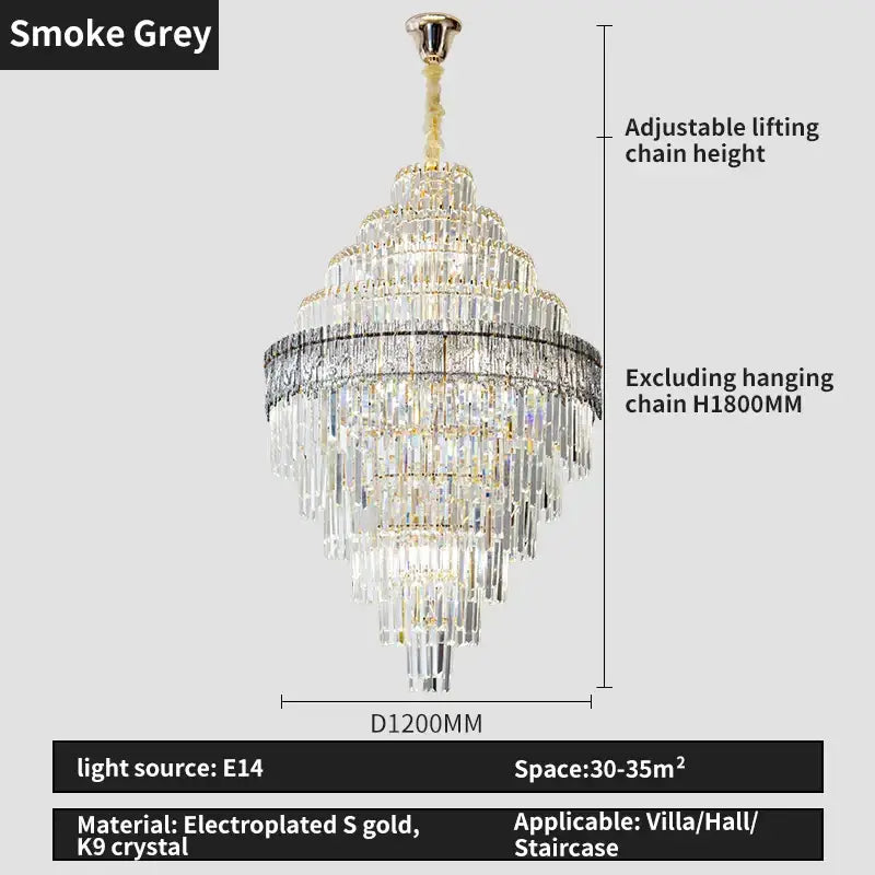 Smoke grey modern elegant crystal chandelier with electroplated gold and k9 crystal for dining room decorbites elegant crystal