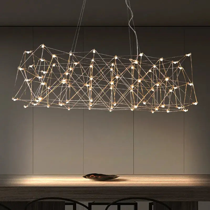 Modern elegant stainless steel geometric led chandelier with warm white bulbs for dining room decorbites elegant stainless