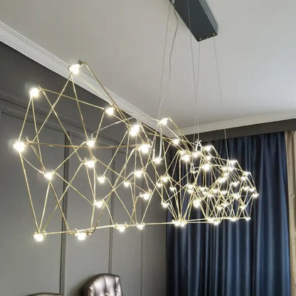 Modern elegant stainless steel geometric led chandelier with gold-toned frame for dining room decorbites elegant stainless lighting