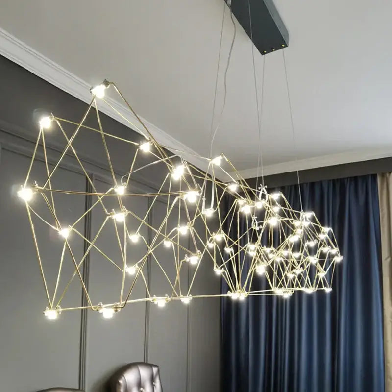 Modern elegant stainless steel geometric led chandelier with gold-toned frame for dining room decorbites elegant stainless lighting