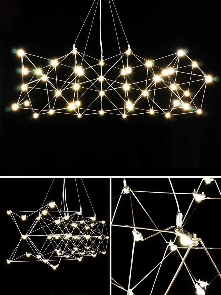 Modern elegant stainless steel geometric led chandelier with warm white lights for dining room decorbites elegant stainless