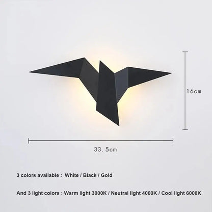 Black geometric bird-shaped wall lamp with decorbites elegant triangular led design for modern bedroom study decor