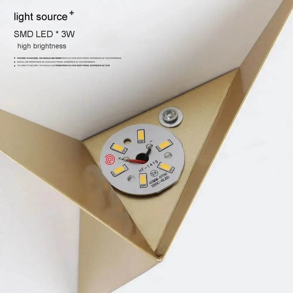 Circular white led light source with smd leds on gold metallic surface of decorbites elegant triangular led wall lamp