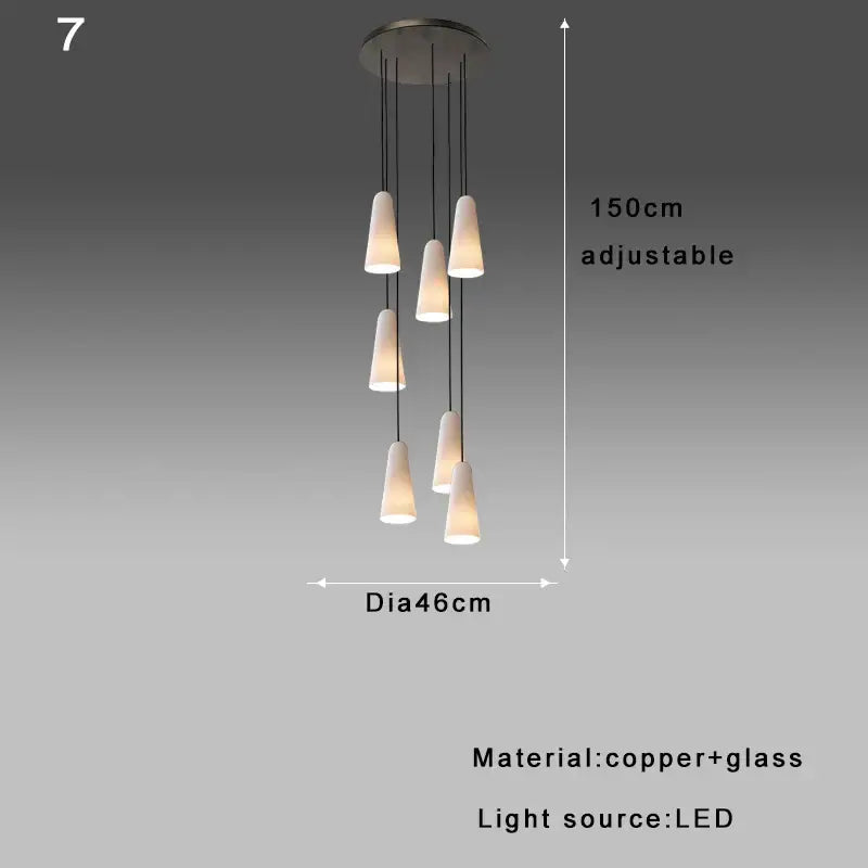 Modern copper and glass pendant chandelier with seven frosted elegant white glass cup shades for living room decorbites elegant white