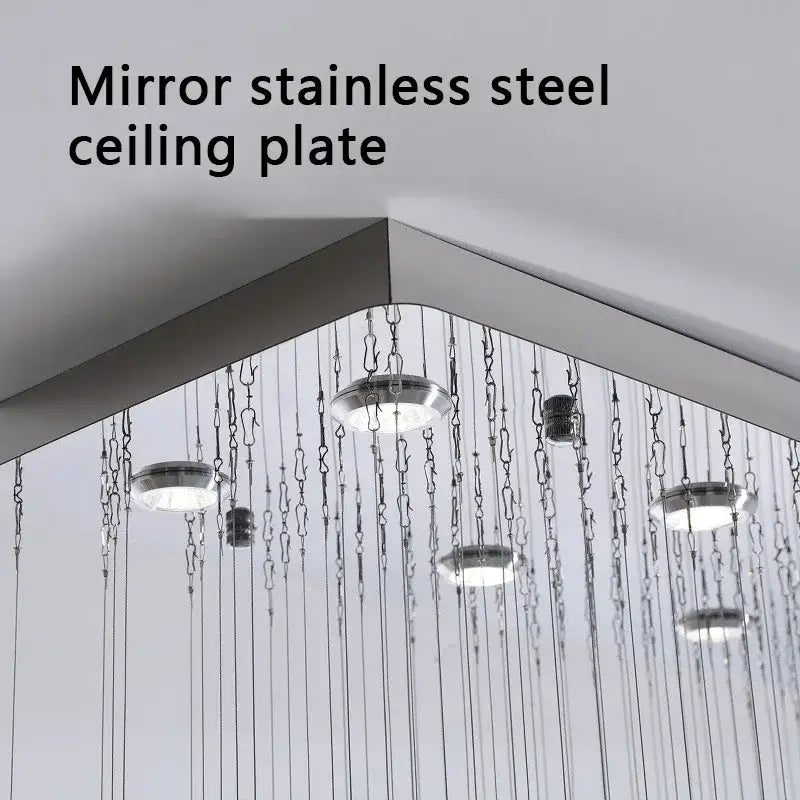 Mirror stainless steel ceiling plate with polished finish and angular design for modern emerald glass stone chandeliers decorbites