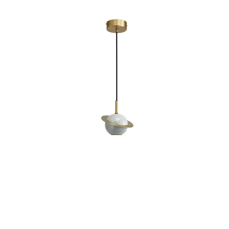 Modern emerald green marble led pendant lamp with matte gray globe and gold-toned rings pendant light for dining room