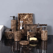 Modern emperador dark marble bathroom set with sleek chrome accents and dark marble material for elegant decor