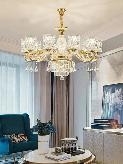 Modern european gold crystal ceiling chandelier featuring decorbites crystal ceiling with glass shades for living room decor