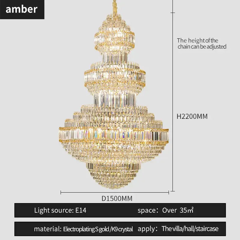 Amber brand tiered crystal villa chandelier with gold electroplated frame and k9 crystals pendant light decorbites crystal villa