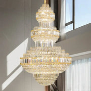 Modern European gold crystal villa chandelier with multi-tiered clear glass prisms pendant light for hotel lobby decorbites crystal villa