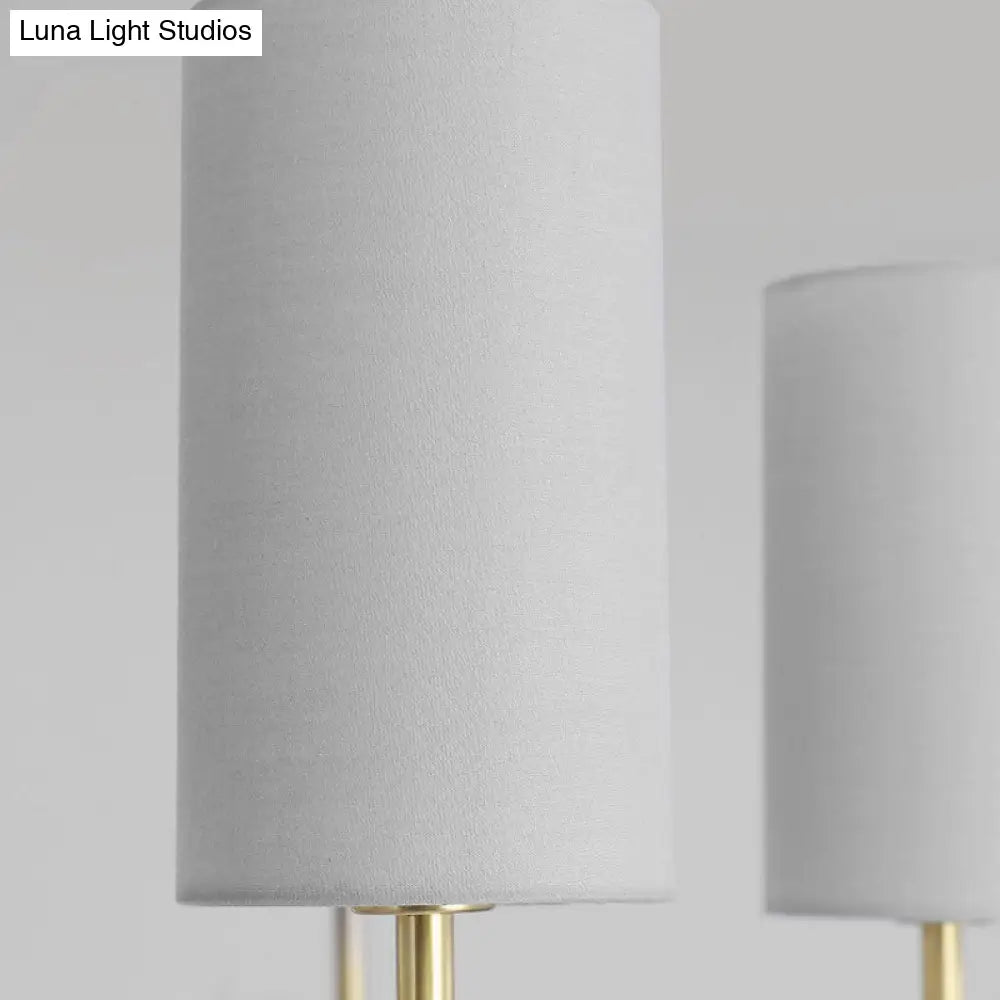 Lámpara colgante cilíndrica moderna de tela - Araña de 6 luces en gris/blanco para sala de estar