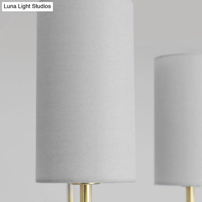 Lámpara colgante cilíndrica moderna de tela - Araña de 6 luces en gris/blanco para sala de estar