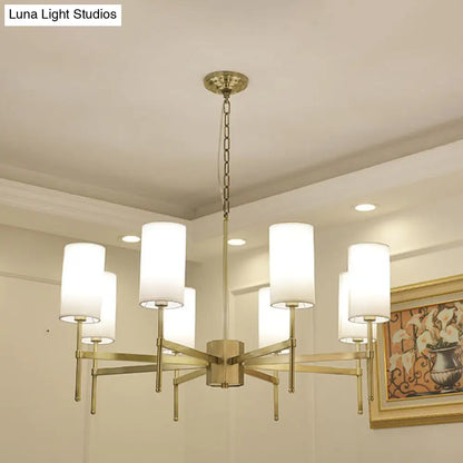 Lámpara colgante cilíndrica moderna de tela - Araña de 6 luces en gris/blanco para sala de estar