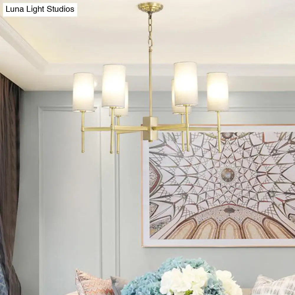 Lámpara colgante cilíndrica moderna de tela - Araña de 6 luces en gris/blanco para sala de estar