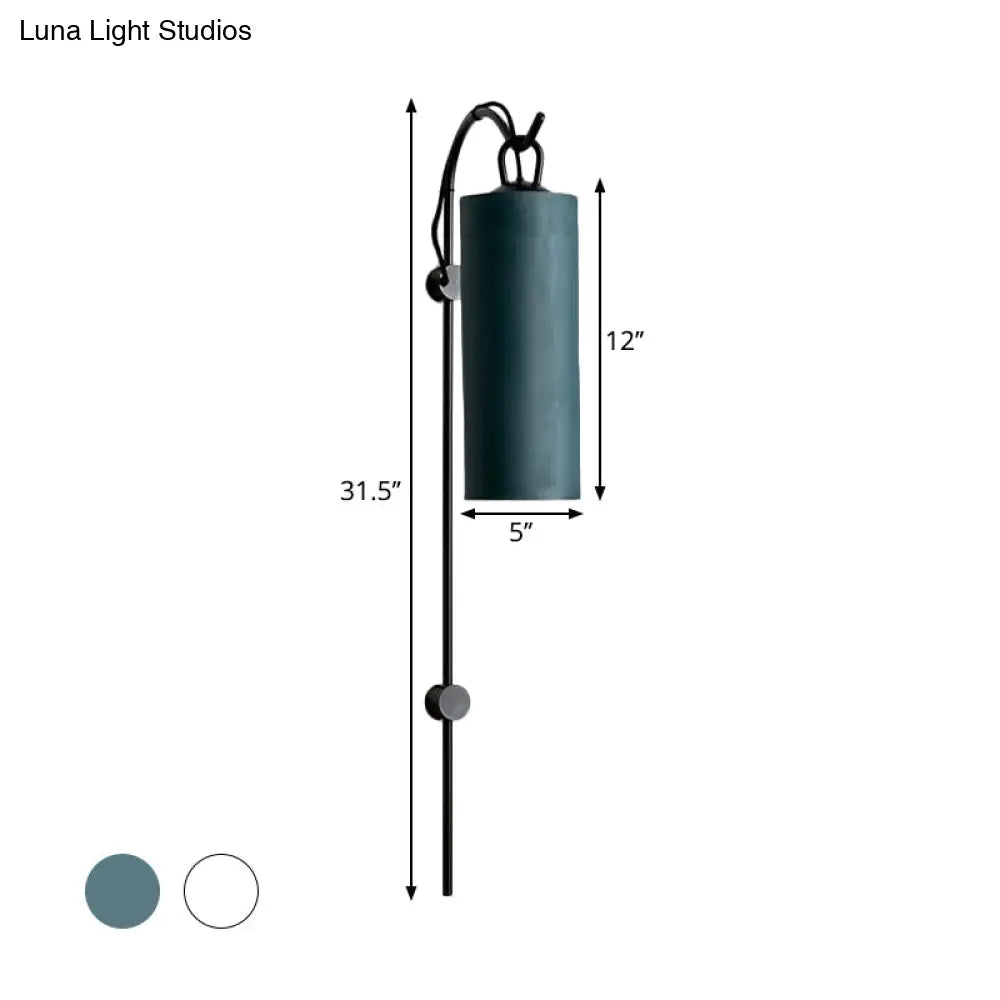 DecorBites™ DecorBites™ Modern Fabric Cylinder Wall Sconce Light in White/Green with Warm/Yellow Light
