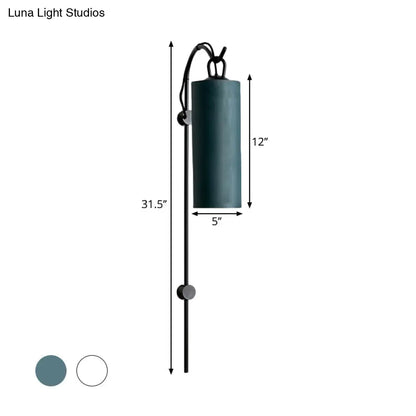 DecorBites™ DecorBites™ Modern Fabric Cylinder Wall Sconce Light in White/Green with Warm/Yellow Light