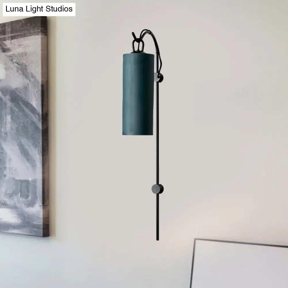 DecorBites™ DecorBites™ Modern Fabric Cylinder Wall Sconce Light in White/Green with Warm/Yellow Light