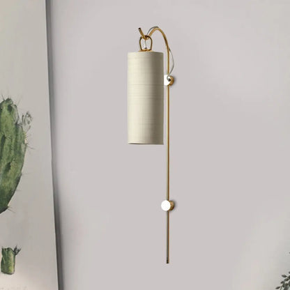 DecorBites™ DecorBites™ Modern Fabric Cylinder Wall Sconce Light in White/Green with Warm/Yellow Light