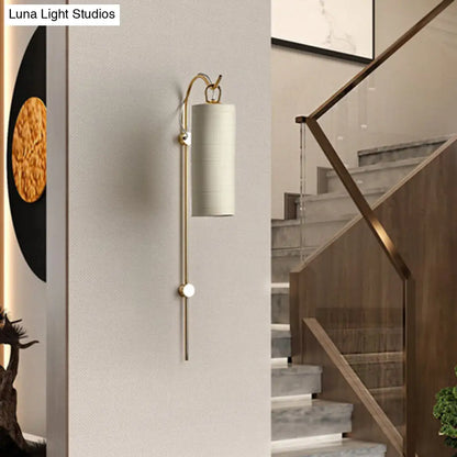 DecorBites™ DecorBites™ Modern Fabric Cylinder Wall Sconce Light in White/Green with Warm/Yellow Light