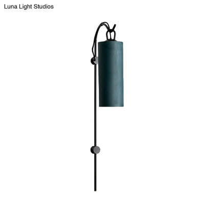 DecorBites™ DecorBites™ Modern Fabric Cylinder Wall Sconce Light in White/Green with Warm/Yellow Light