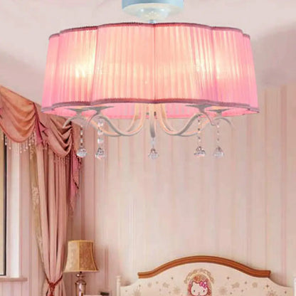DecorBites™ DecorBites™ Modern Fabric Drum Chandelier with Crystal Decoration - 5-Light Semi Flush Mount for Girls' Bedroom