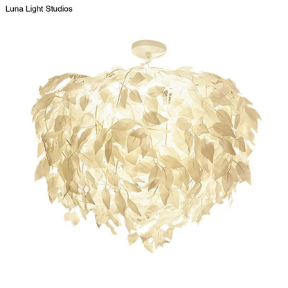 DecorBites™ DecorBites™ Modern Fabric Leaf Flush Mount Ceiling Light with 4 White LED Lights for Bedroom