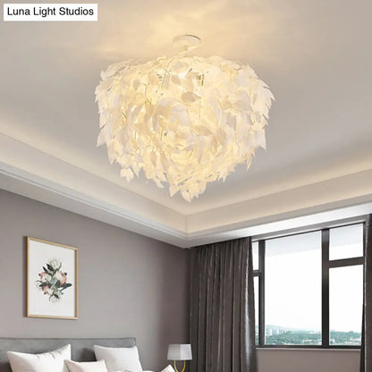 DecorBites™ DecorBites™ Modern Fabric Leaf Flush Mount Ceiling Light with 4 White LED Lights for Bedroom