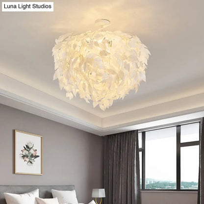 DecorBites™ DecorBites™ Modern Fabric Leaf Flush Mount Ceiling Light with 4 White LED Lights for Bedroom