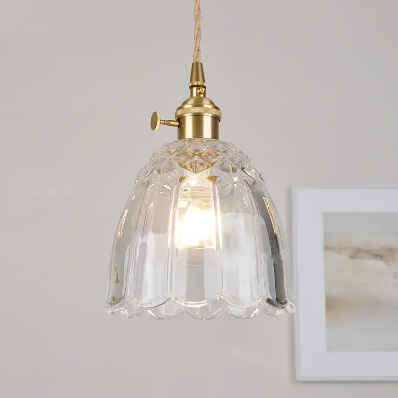 Modern faceted clear glass pendant lamp with brass metal fixture and knob switch by decorbites for kitchen lighting decor