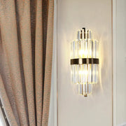 Modern faceted crystal bronze wall light with clear crystal rods and dark bronze band two lights wall lamp for bedroom