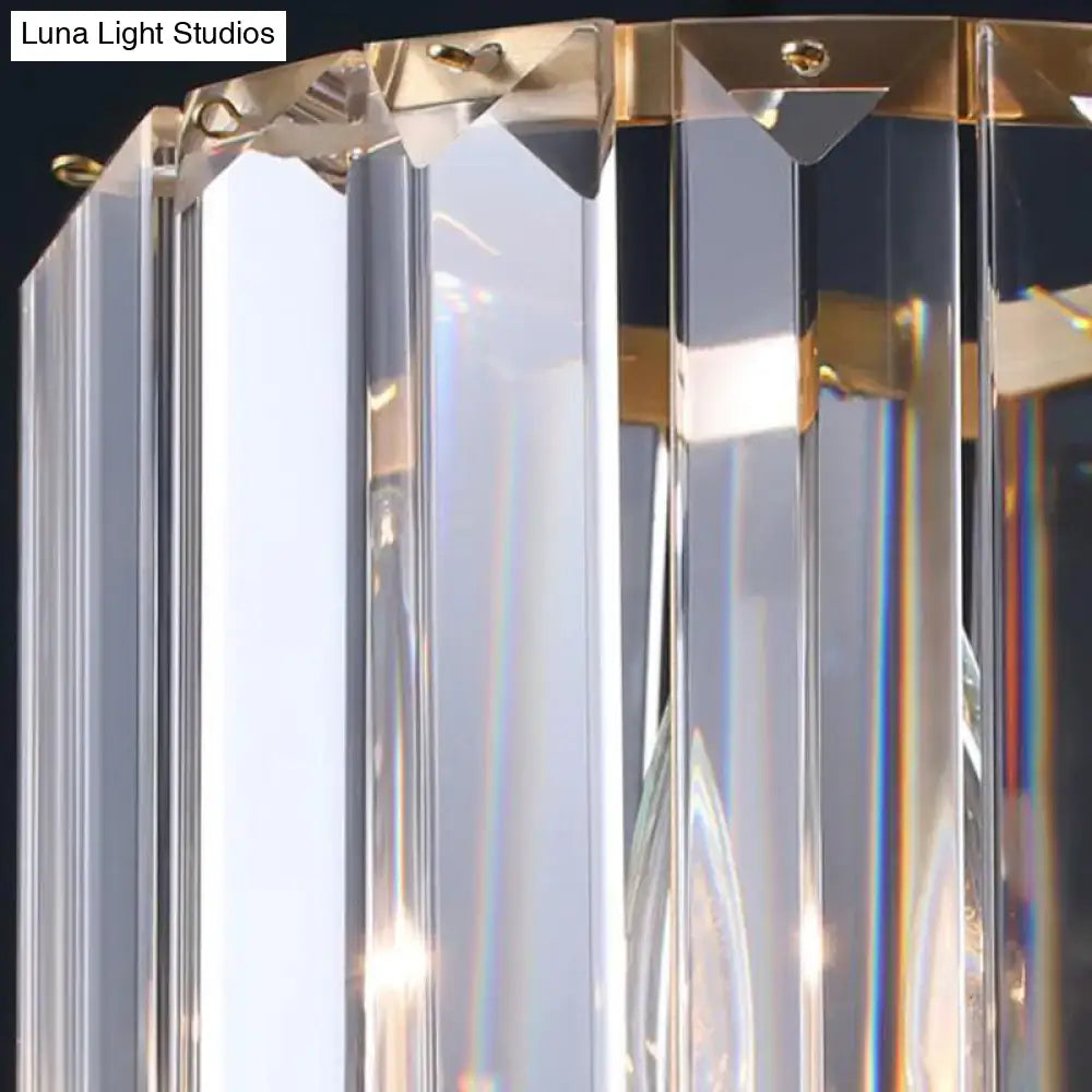 Lámpara de techo colgante moderna de cristal facetado cilíndrico con 3/5/6 bombillas y acabado en latón.