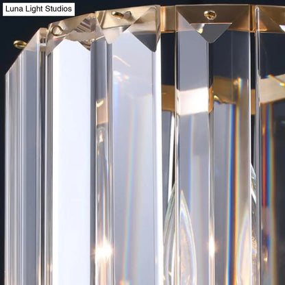 Lámpara de techo colgante moderna de cristal facetado cilíndrico con 3/5/6 bombillas y acabado en latón.