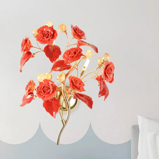 DecorBites™ DecorBites™ Modern Faceted Crystal Flower Sconce - Wall Mounted Bedroom Light Fixture with 3 Bulbs - White/Red/Green Color Options