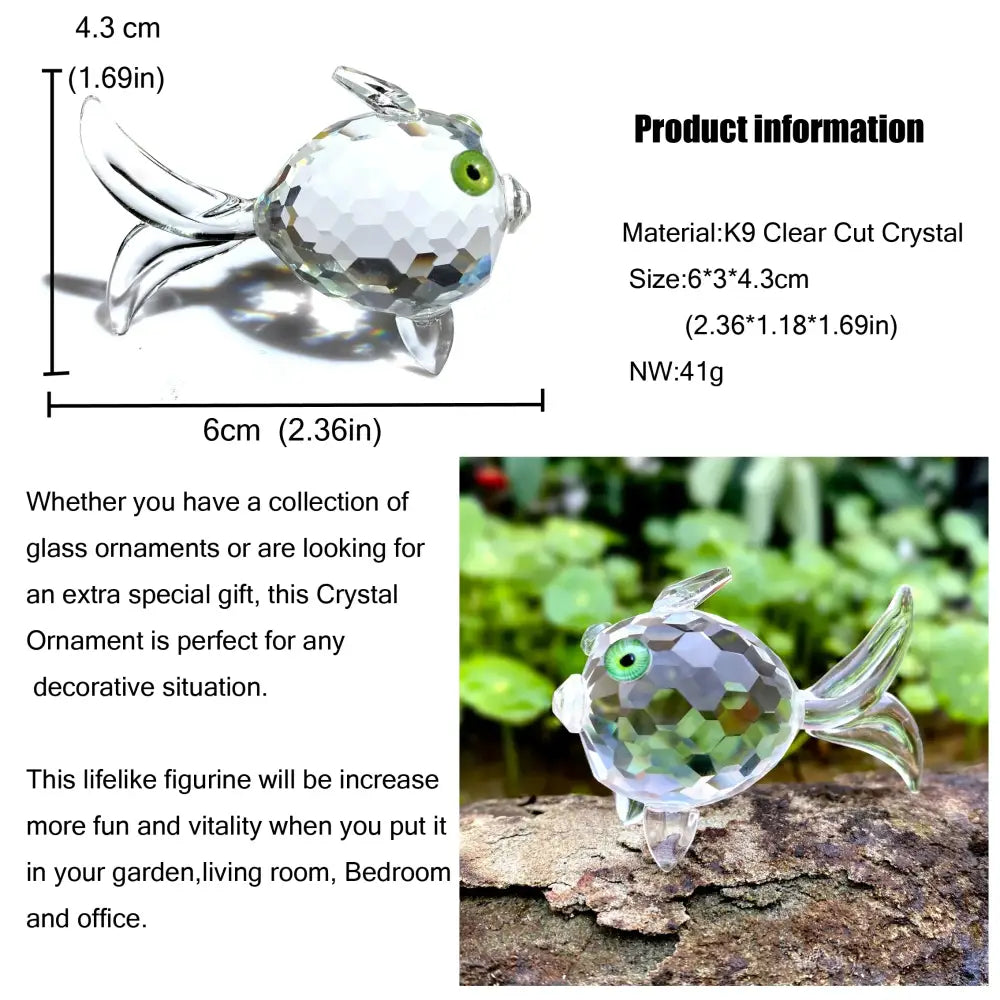 Modern faceted k9 crystal goldfish glass miniature sculpture with green eye and delicate fins for living room decorbites decor