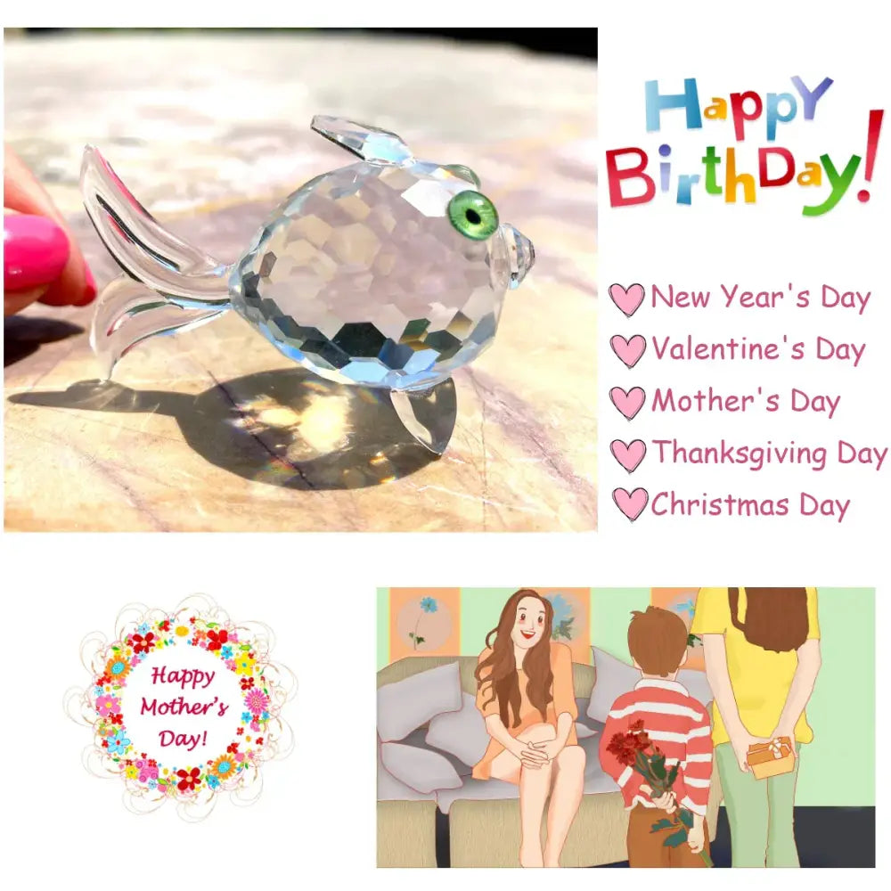 A modern faceted crystal goldfish glass miniature sculpture with a green eye perfect for living room decorbites goldfish glass