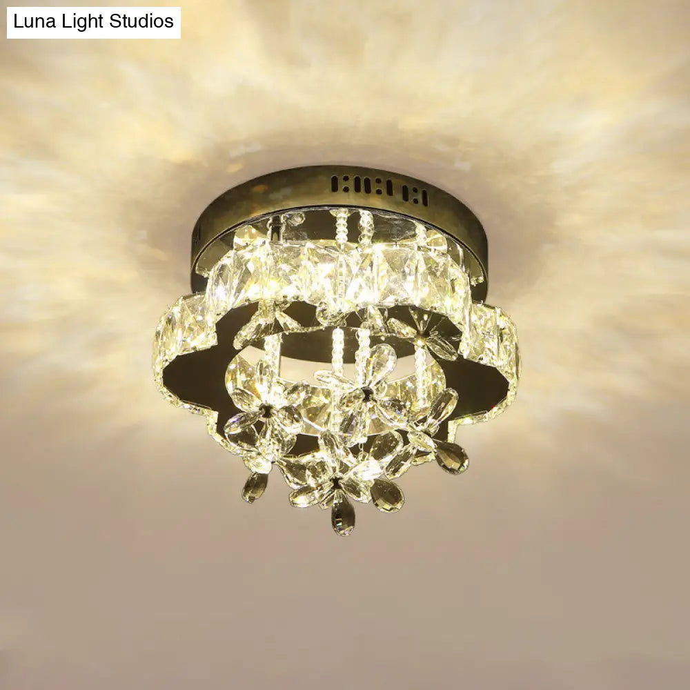 DecorBites™ DecorBites™ Modern Faceted Crystal LED Chrome Semi Flush Light - Blossom Ceiling Mounted Fixture, 12"/18" Width