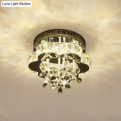 DecorBites™ DecorBites™ Modern Faceted Crystal LED Chrome Semi Flush Light - Blossom Ceiling Mounted Fixture, 12"/18" Width
