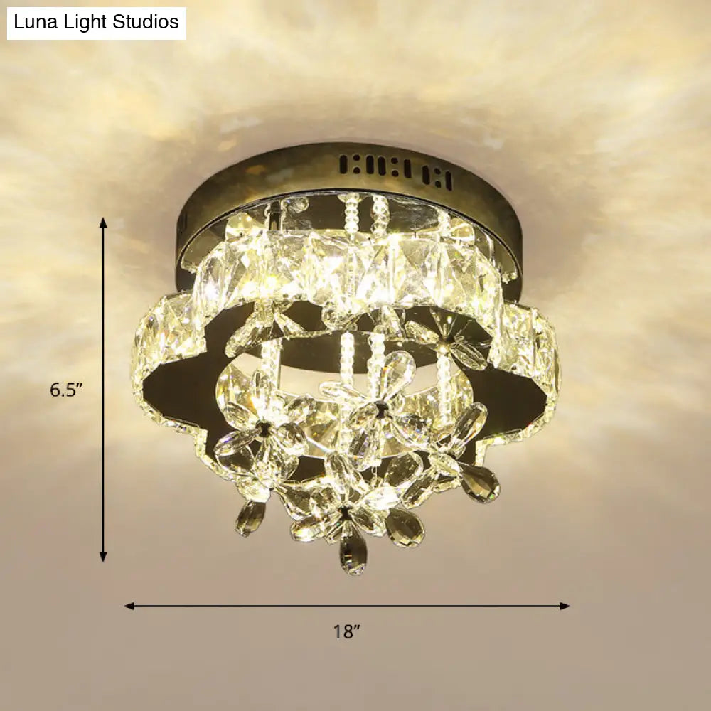 DecorBites™ DecorBites™ Modern Faceted Crystal LED Chrome Semi Flush Light - Blossom Ceiling Mounted Fixture, 12"/18" Width