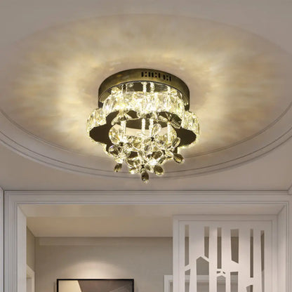 DecorBites™ DecorBites™ Modern Faceted Crystal LED Chrome Semi Flush Light - Blossom Ceiling Mounted Fixture, 12"/18" Width