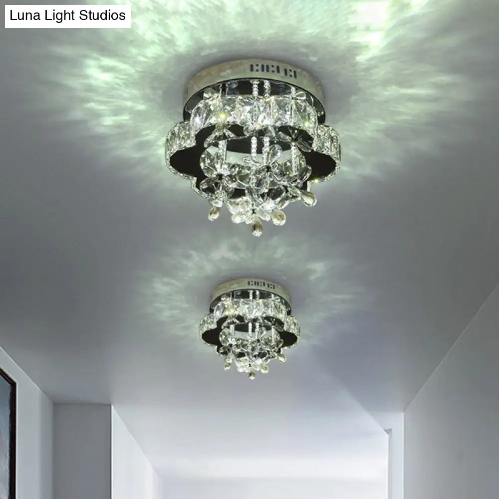 DecorBites™ DecorBites™ Modern Faceted Crystal LED Chrome Semi Flush Light - Blossom Ceiling Mounted Fixture, 12"/18" Width
