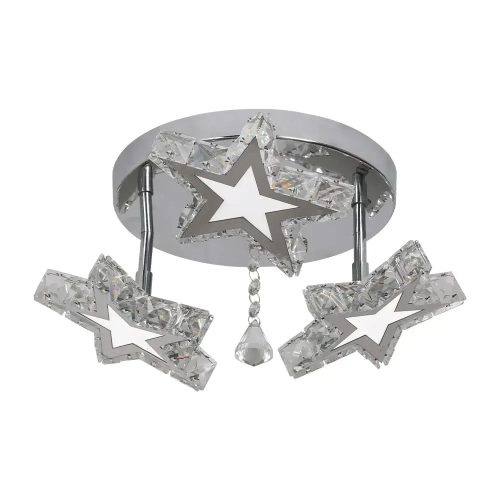 Chrome finished modern faceted crystal stars led pendant with teardrop crystal accent for dining room decorbites crystal stars