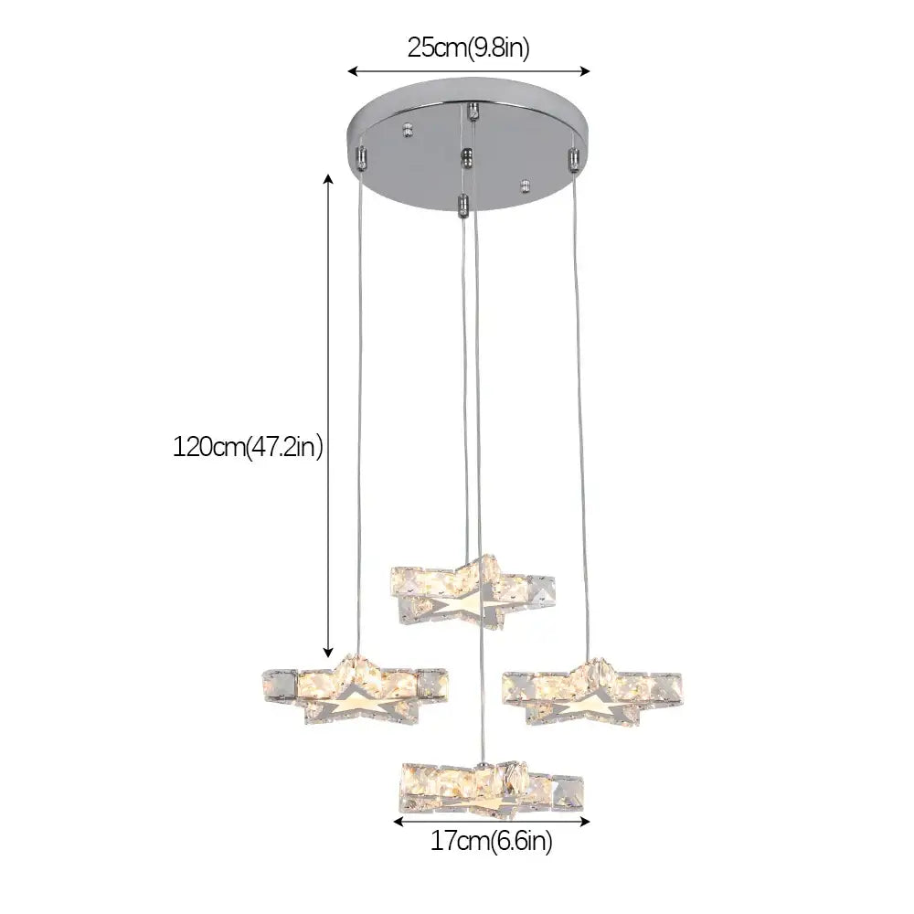 Modern chrome-finished stars led pendant with three cascading faceted crystal stars for dining room decorbites crystal stars lighting