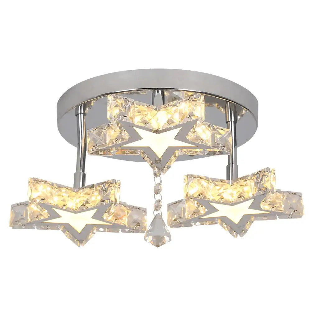 Modern faceted crystal stars led pendant with chrome finish and warm glowing led lights for dining room decorbites crystal stars