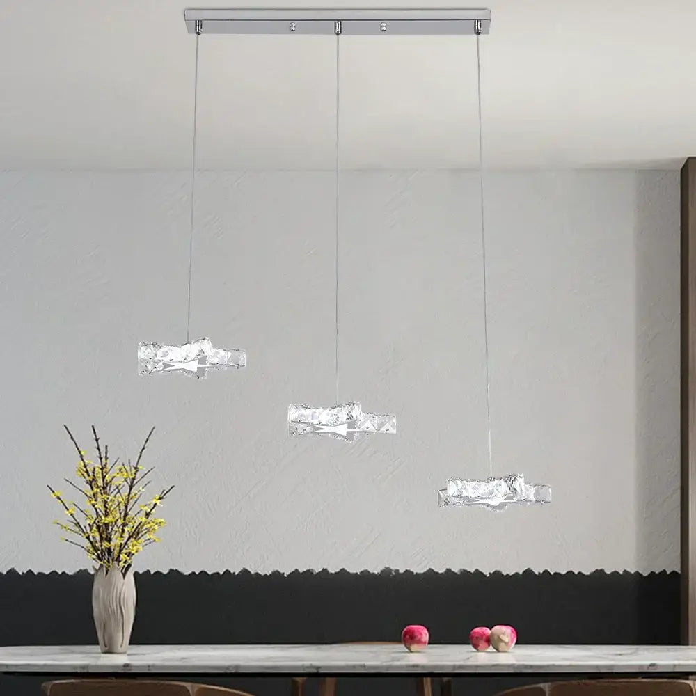 Modern faceted decorbites crystal stars led pendant in silver tone with three irregular crystal stars led pendants for dining room decor