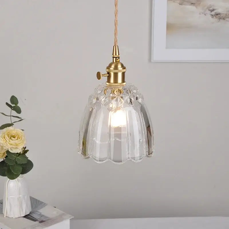 Modern faceted glass knob led pendant lamp with clear fluted glass and brass fixture for living room decorbites glass knob pendant lamp