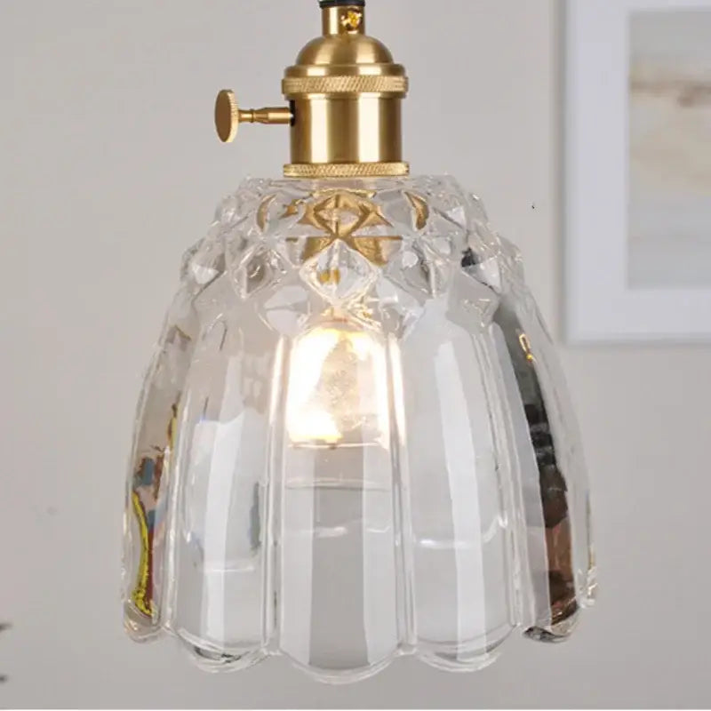 Modern faceted glass knob led pendant lamp with clear glass and brass finished metal fixture for living room decorbites pendant lamp
